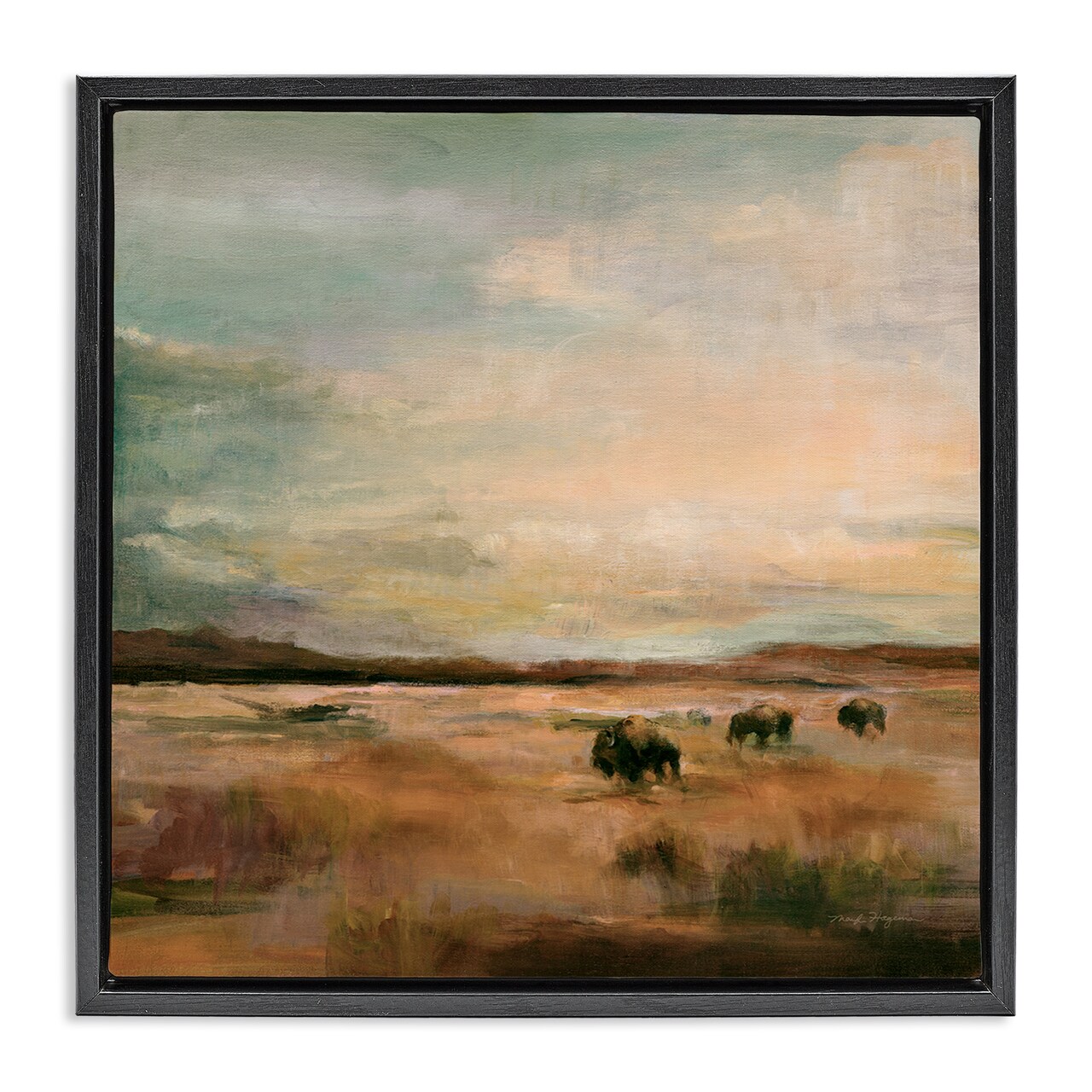 Stupell Industries Buffalo Under Big Sky Framed Floater Canvas Wall Art Design by Marilyn Hageman